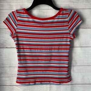 Z. Ro Collection Retro Red White Blue Striped Baby Tee Scooped Back Size Small